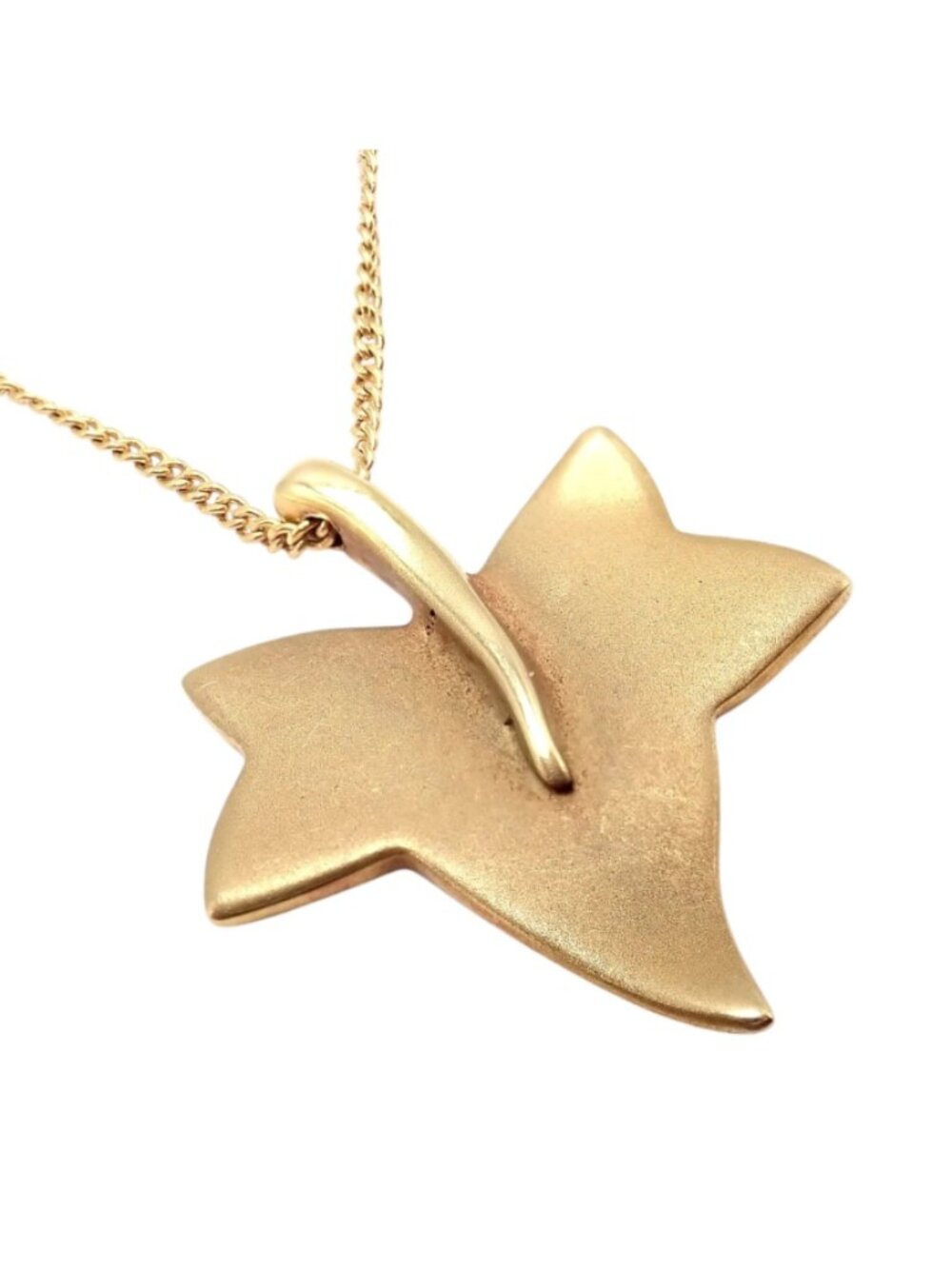 Authentic! Tiffany & Co Cummings 18k Yellow Gold Leaf Pendant Necklace 1980